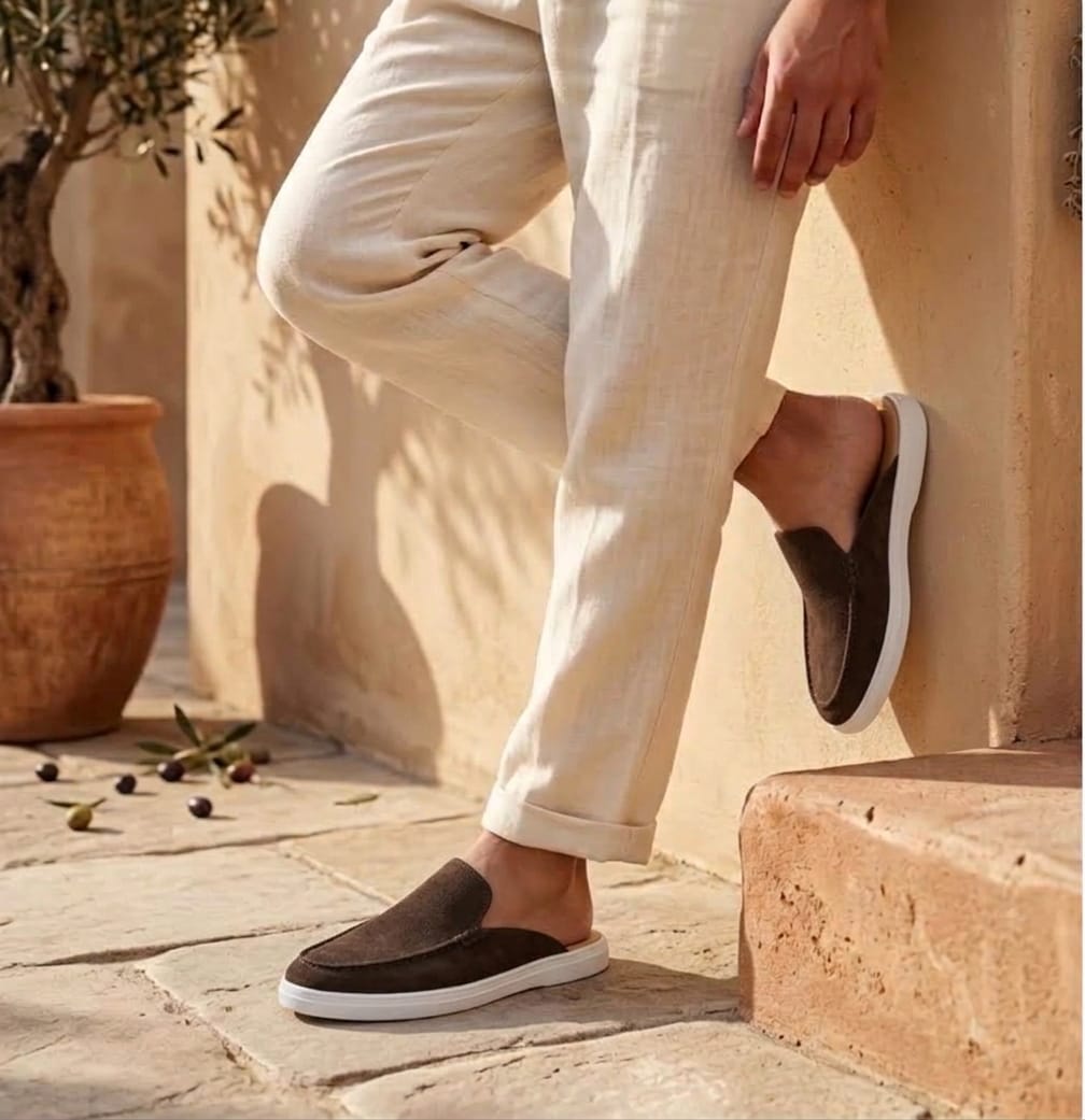 The Nomad Suede Mule in Dark Charcoal (Rubber sole)