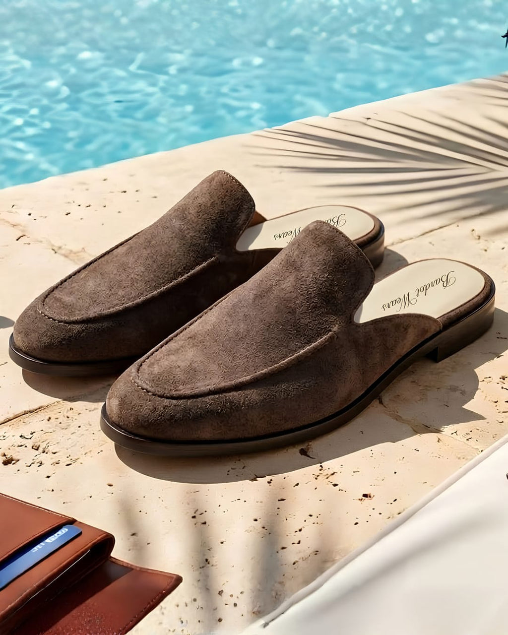 The Nomad Suede Mule in Dark Charcoal (Wooden sole)
