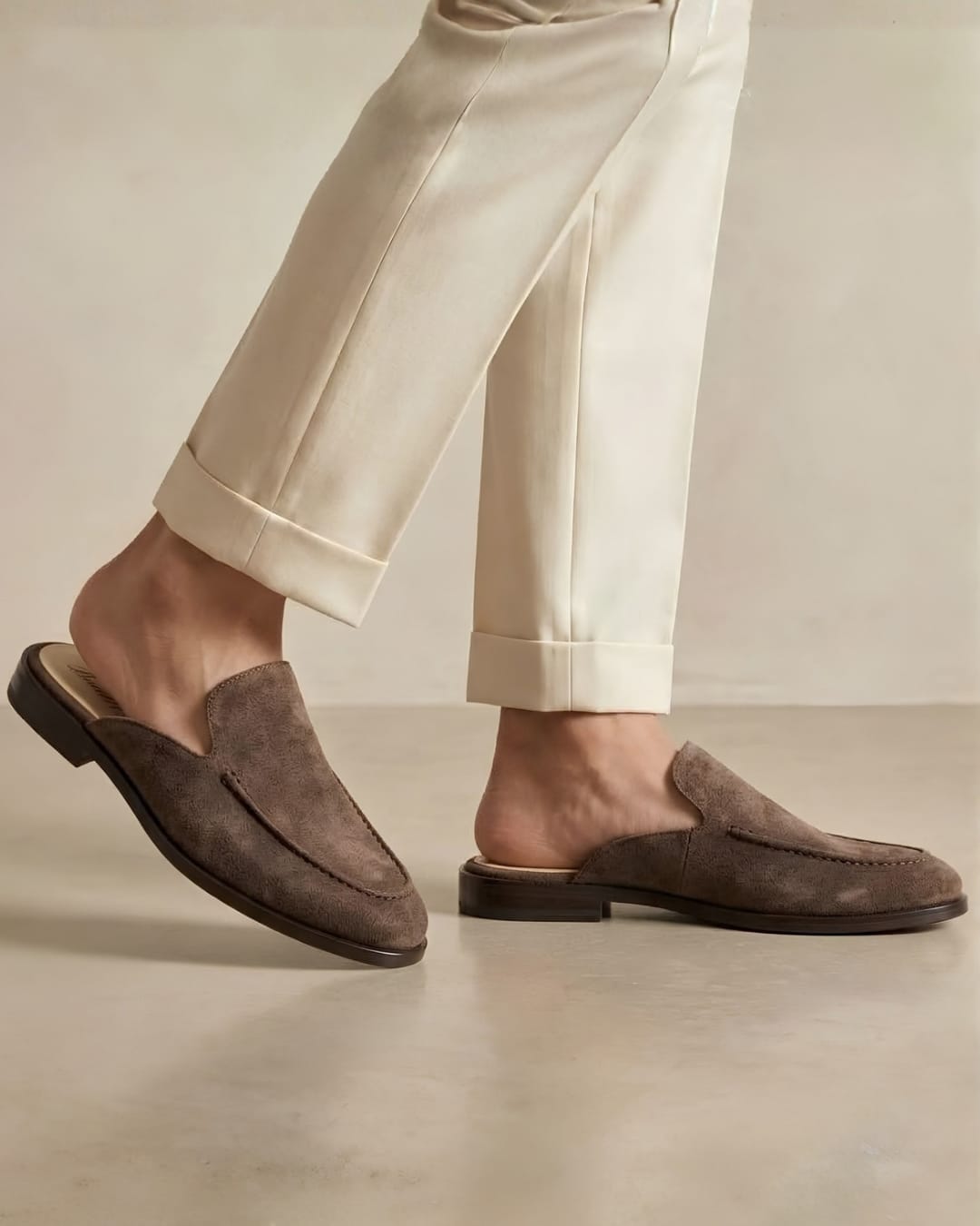 The Nomad Suede Mule in Dark Charcoal (Wooden sole)